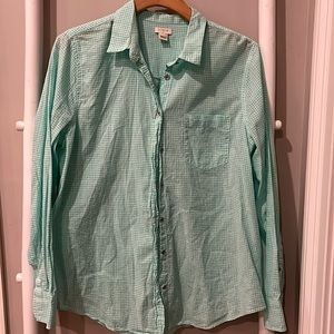 J CREW || Ladies Gingham shirt green and white checked size large
